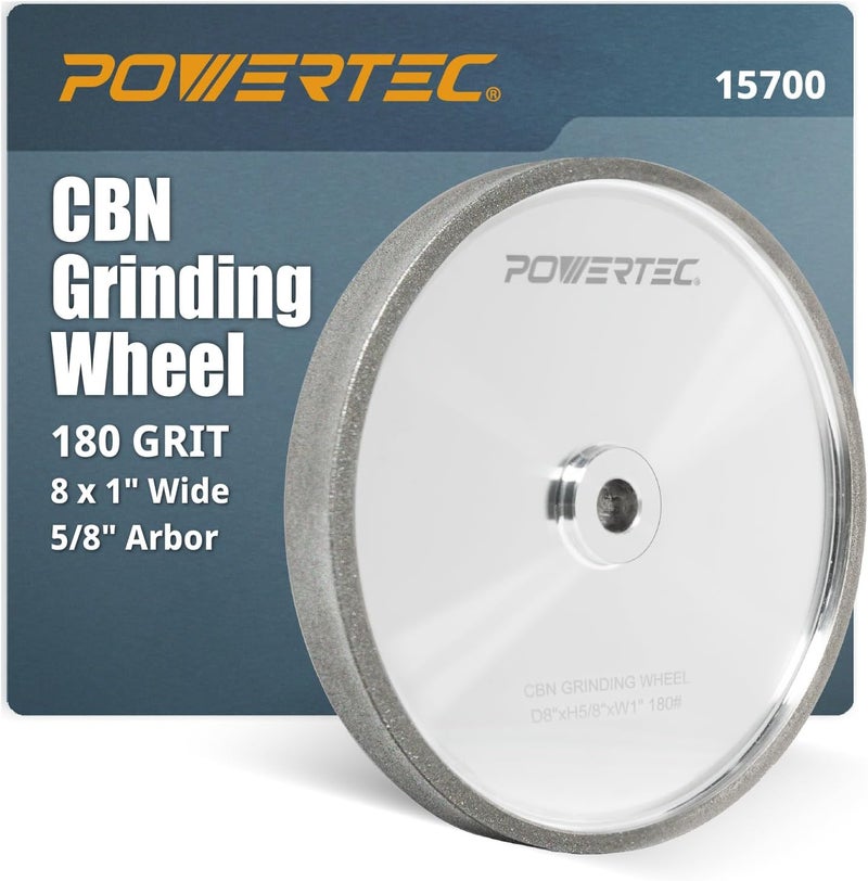 POWERTEC CBN Grinding Wheel 8 Inch 180 Grit, Bench Grinder Wheel for Sharpening HSS Tools, Lathe Tools & Chisel Set, 8" x 1" Wide, 5/8" Arbor Bench Grinder Wheels for Bench Grinder, 1 PK (15700) - Image 1